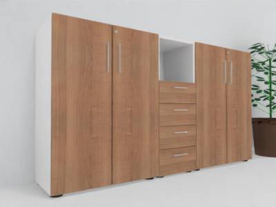 Highboard Büro Schrankwand VH3 200 cm breit Weiss-Nussbaum