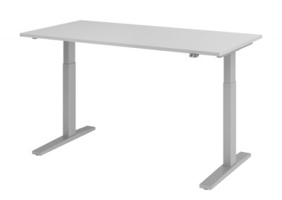 Schreibtisch HMK 160 cm elektrisch höhenverstellbar silber lichtgrau