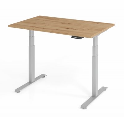 elektrisch höhenverstellbarer Schreibtisch 120 x 80 cm BaseLite Asteiche Silber