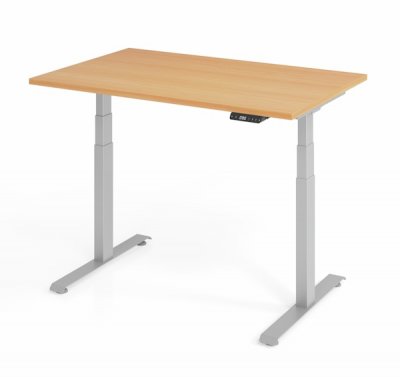 elektrisch höhenverstellbarer Schreibtisch 120 x 80 cm BaseLite Buche Silber