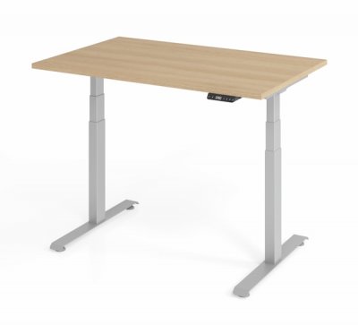 elektrisch höhenverstellbarer Schreibtisch 120 x 80 cm BaseLite Eiche Silber