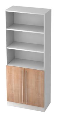 Aktenschrank Multi 5 Orderhöhen, 2 OH Türen, Weiss/Nussbaum