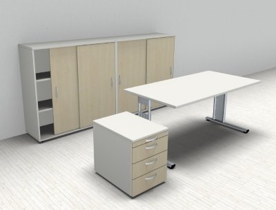 Komplettbüro GS3 Weiß/Ahorn