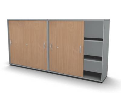 Raumteilerschrank Mega Stehtheke 240 cm Lichtgrau-Buche