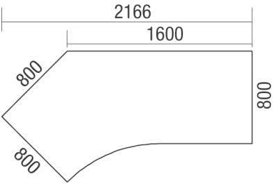 Schreibtisch 135° links Zeichnung