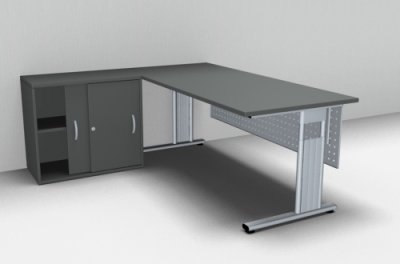 Schreibtisch Mega 180 cm mit Anstellschrank und Blende Onyx-Grau