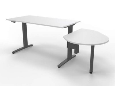 Schreibtisch elektrisch höhenverstellbar XBM11 mit Beraterplatz 243x102 cm Weiss Gestell Grafit