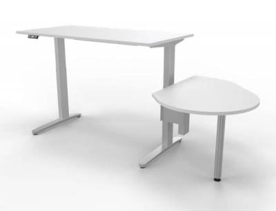 Schreibtisch elektrisch höhenverstellbar XBM11 mit Beraterplatz 243x102 cm Weiss Gestell Silber