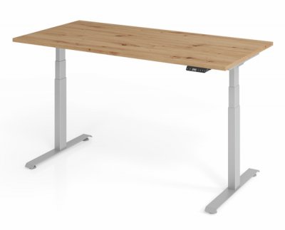 elektrisch höhenverstellbarer Schreibtisch 160x80 cm Baselite Asteiche Silber