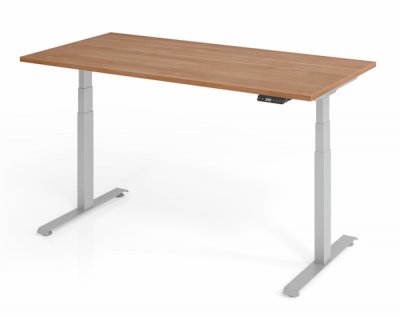 elektrisch höhenverstellbarer Schreibtisch 160x80 cm Baselite Nussbaum Silber