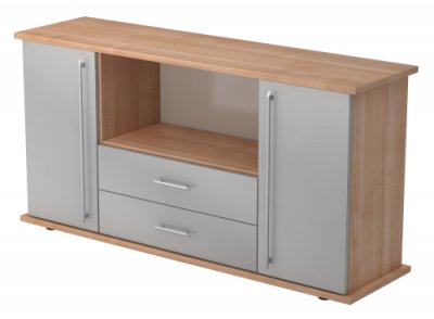 Sideboard Multi mit Schubladen Nussbaum/Silber