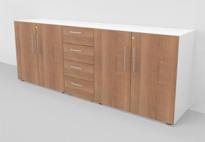 Büroschrankwand VH2 Sideboard Weiß-Nussbaum