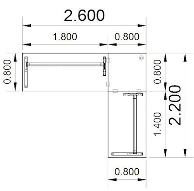 Winkelschreibtisch 260x220 cm TEN8 Stellfläche