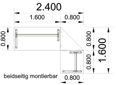 Winkelschreibtisch GR2 240x160cm Zeichnung