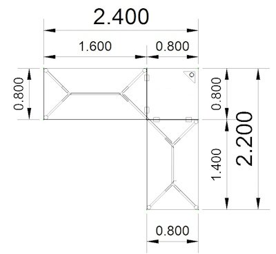 Winkelschreibtisch 240x220 cm VD5 Stellfläche