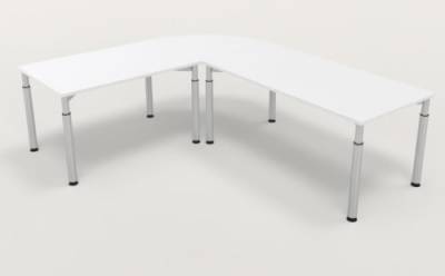 Winkelschreibtisch YE3 240x200 cm  Weiss Gestell Silber