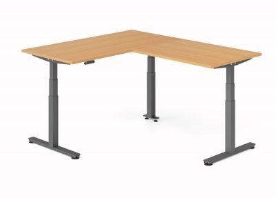 Winkelschreibtisch DSM 160x200 cm elektrisch höhenverstellbar Grafit-Buche