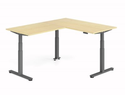 Winkelschreibtisch DSM 160x200 cm elektrisch höhenverstellbar Grafit-Ahorn