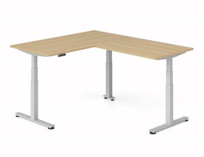 Winkelschreibtisch DSM 160x200 cm elektrisch höhenverstellbar Silber-Eiche