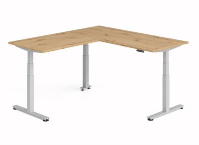 Winkelschreibtisch DSM 180x200 cm elektrisch höhenverstellbar Silber-Asteiche