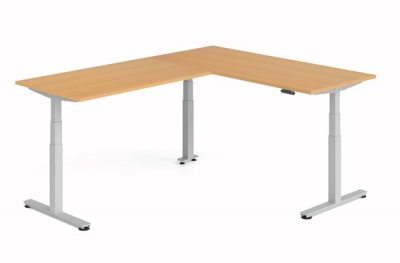 Winkelschreibtisch DSM 180x240 cm elektrisch höhenverstellbar Silber-Buche