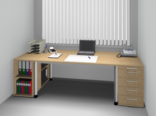 Schreibtisch und Anstellcontainern Schubladen mit