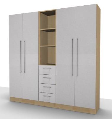 Büro Schrankwand Multi 3 200 cm breit Ahorn/Silber