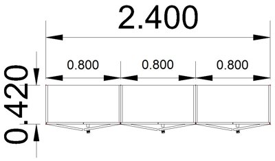 Büroschrankwand 240 cm breit Klassik 13 Zeichnung Stellfläche