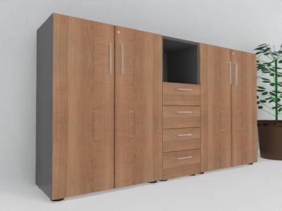 Highboard Büro Schrankwand VH3 200 cm breit Grafit-Nussbaum