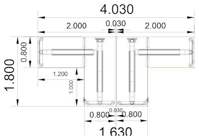 Doppelarbeitsplatz DS1 elektrisch höhenverstellbare Winkelschreibtische 400 x 180 cm