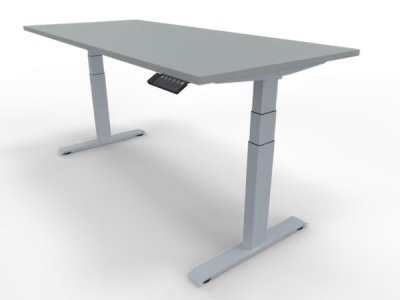 Elektrisch höhenverstellbarer Schreibtisch GP18 180x80cm Tischplatte Lichtgrau Gestell Silber