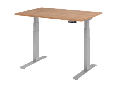 Schreibtisch HDK 120 cm elektrisch höhenverstellbar silber nussbaum