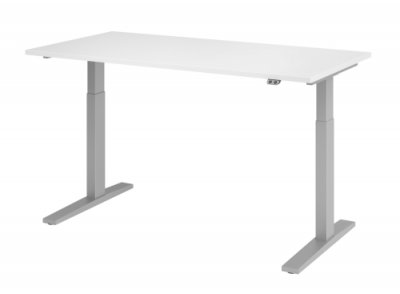 Schreibtisch HMK 160 cm elektrisch höhenverstellbar silber weiss