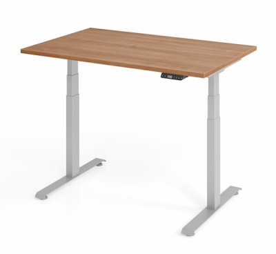 elektrisch höhenverstellbarer Schreibtisch 120 x 80 cm BaseLite Nussbaum Silber