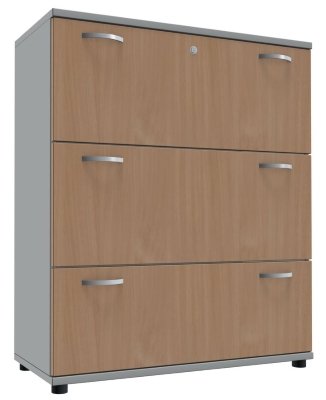 Registraturschrank TEN 3 Ordnerhöhen, 100 cm breit Lichtgrau/Buche