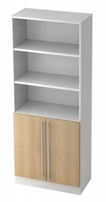 Aktenschrank Multi 5 Orderhöhen, 2 OH Türen, Weiss/Eiche