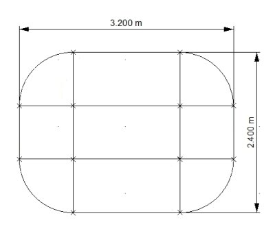 Meetingtisch Köln gerundet 3,20 x 2,40 m Zeichnung mit Maßen