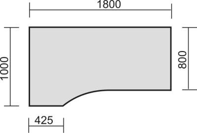 PC-Schreibtisch rechte Seite 100 cm tief Zeichnung