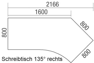 Schreibtisch 135 Grad rechte Seite