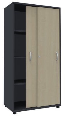 Schiebetürenschrank TEN 4 Ordnerhöhen, 80 cm breit onyxgrau/Ahorn