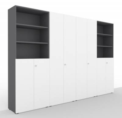 Büroschrankwand Master K4 320 cm breit Grafit/Weiss