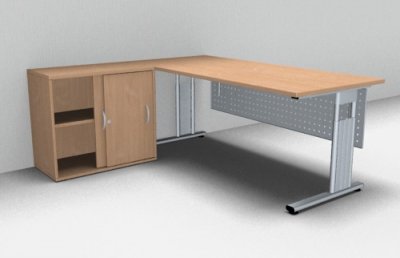 Schreibtisch Mega 180 cm mit Anstellschrank und Blende Buche