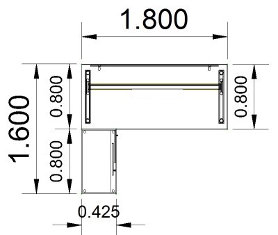 Schreibtisch Mega 180 cm mit Anstellschrank und Blende Stellfläche