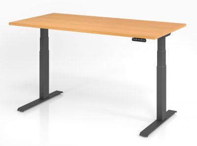 Schreibtisch HDK 160 cm elektrisch höhenverstellbar grafit Buche