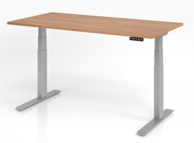 Schreibtisch HDK 160 cm elektrisch höhenverstellbar silber Nussbaum