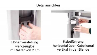 Detailansicht Schreibtisch Unna Höhenverstellung und Kabelführung