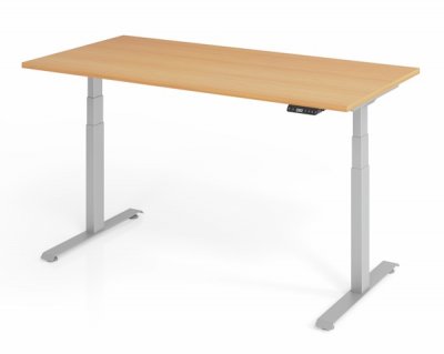 elektrisch höhenverstellbarer Schreibtisch 160x80 cm Baselite Buche Silber