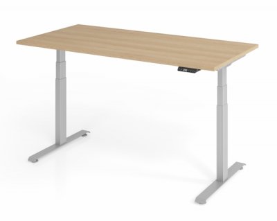 elektrisch höhenverstellbarer Schreibtisch 160x80 cm Baselite Eiche Silber