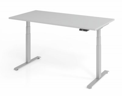 elektrisch höhenverstellbarer Schreibtisch 160x80 cm Baselite Lichtgrau Silber