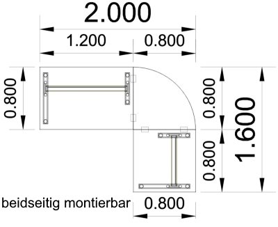 Schreibtischkombination GS10 200x160 cm Zeichnung